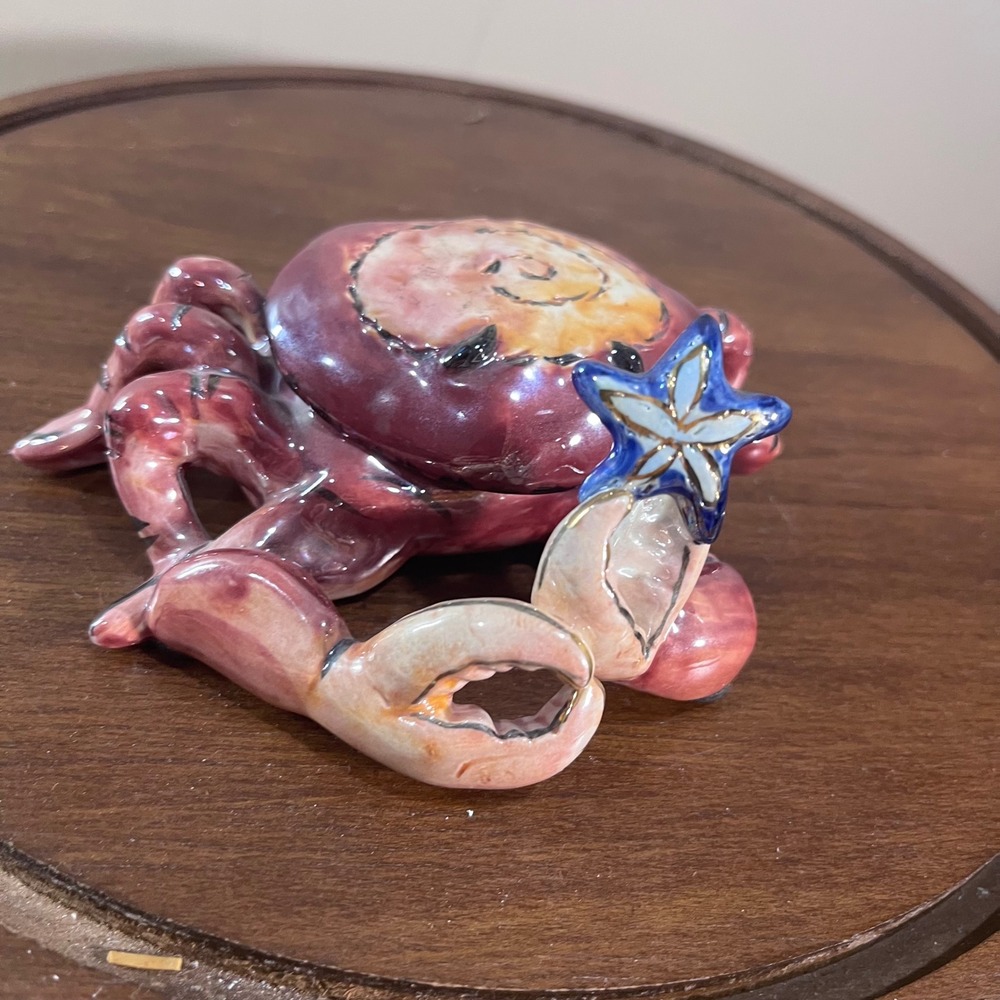 Blue Sky Pottery Crab Tea Light Holder Vtg 2001 Heather Goldminc Purple Starfish